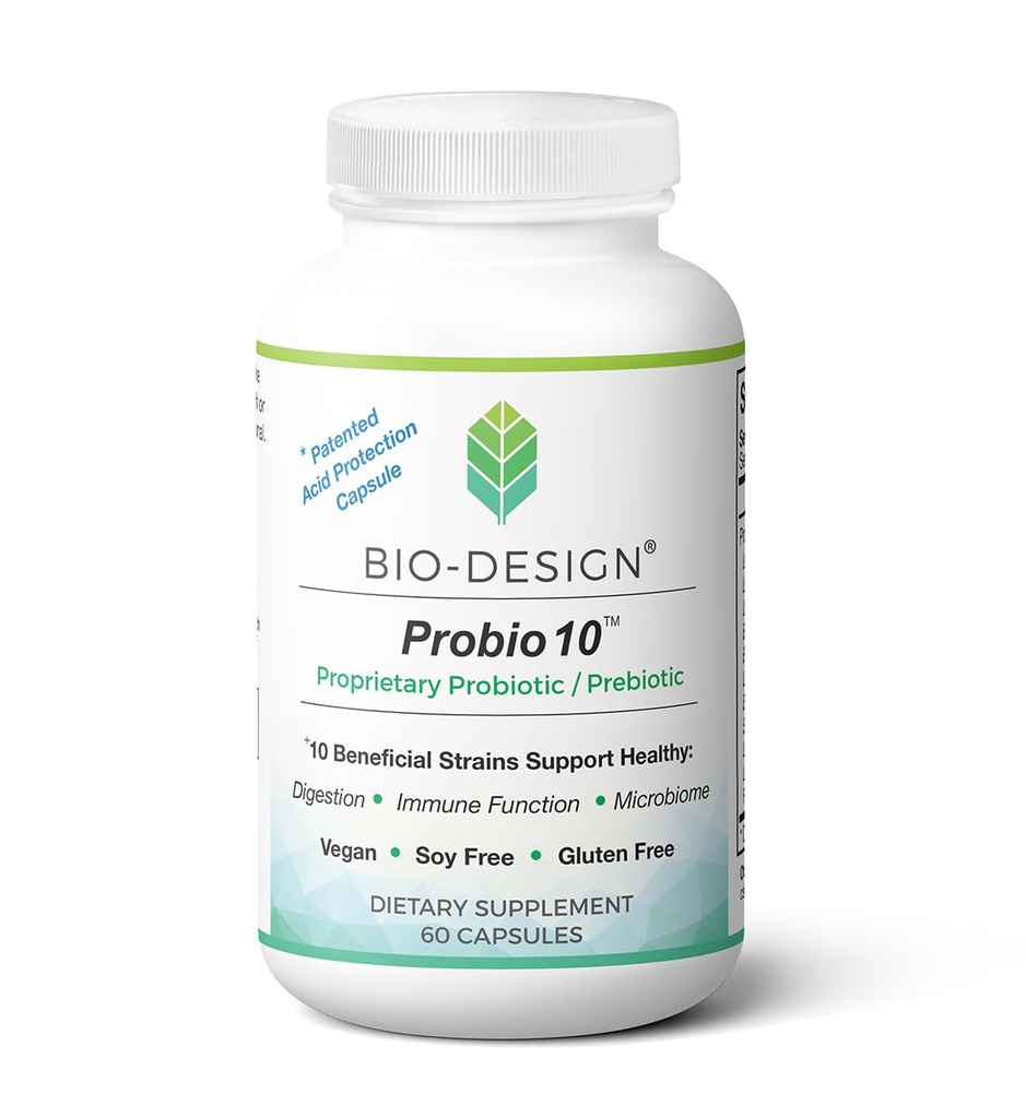 Probio10 - Tägliche probiotische und präbiotische Ergänzung - 10 Billion CFU, 10 Beneficial Strains Aid in Verdauung, Regelmäßigkeit, Immunfunktion und Gut Health - 60 säurebeständige Kapseln