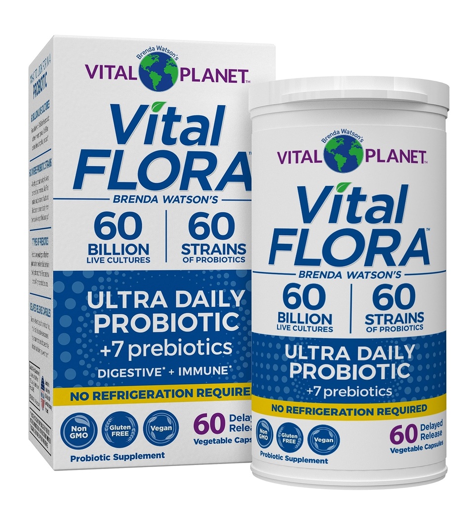 Vital Planet - Vital Flora Ultra Daily Probiotic 60 Billion CFU, 60 Diverse Strains, 7 Bio-Präbiotika, Immununterstützung, Digestive Health Shelf Stable Probiotics für Frauen und Männer 60 Kapseln