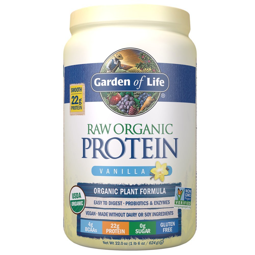 Garten des Lebens Raw Bio-Protein Vanille-Pulver, 20 Servierungen - Certified Vegan, Glutenfrei, Bio, Non-GMO, Pflanzenbasiertes Zuckerfreies Protein Shake mit Probiotics & Enzymes, 4g BCAAs, 22g Protein