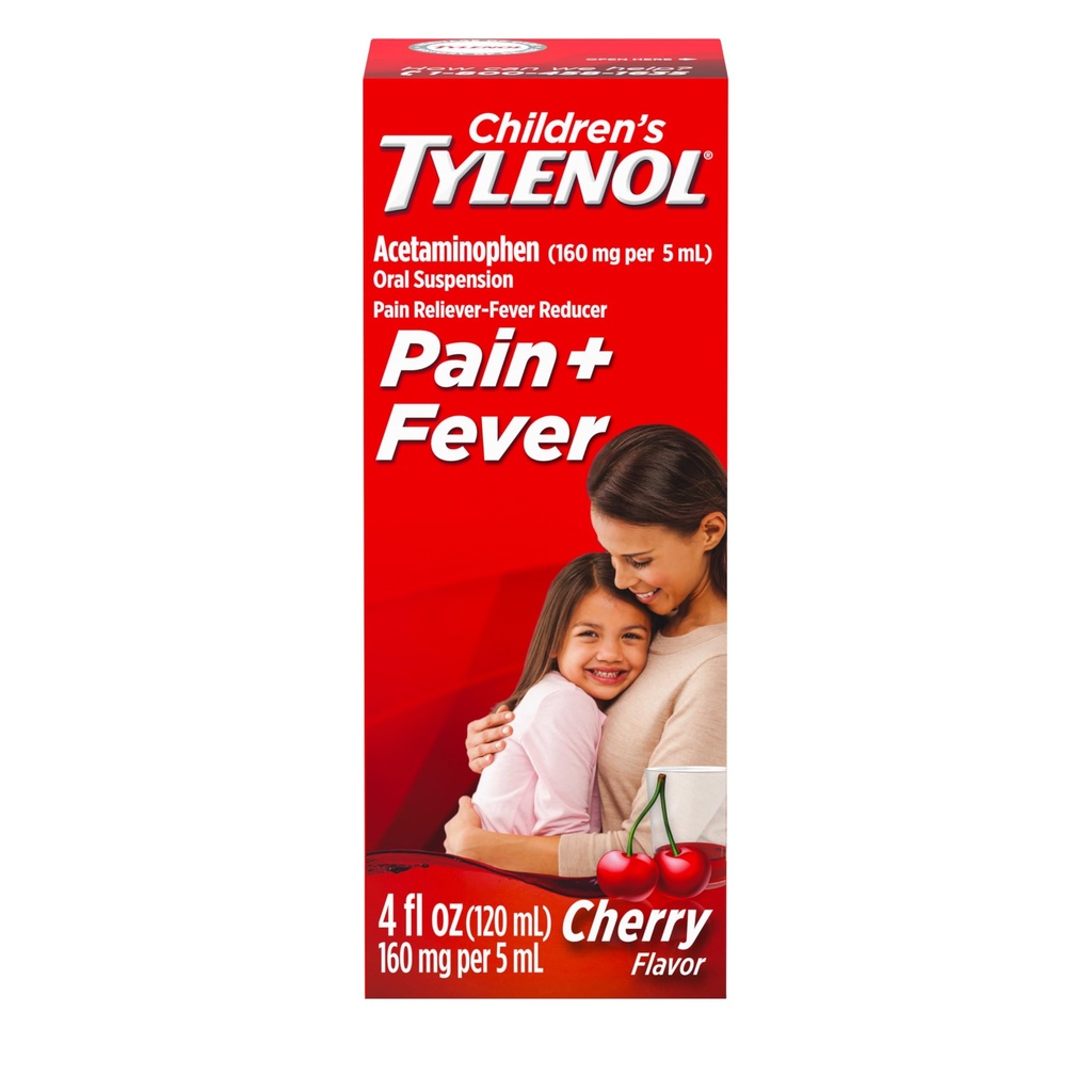 Kinder Tylenol Liquid Oral Suspension Medicine, Acetaminophen Pain Reliever & Fever Reducer, Aspirin-, Ibuprofen- & Alkoholfrei, Kirsche, 4 Fl. Oz