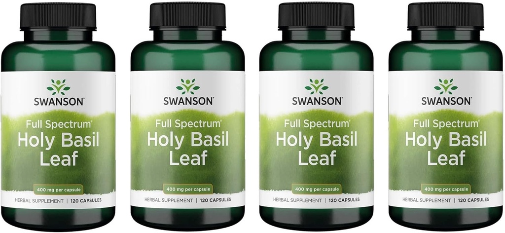 Swanson Holy Basil Leaf (Tulsi) - Stress Support und Wohlbefinden Beilage - (120 Kapseln, 800mg pro Servierung) (4 Packung)