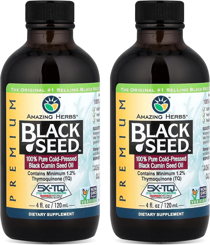 Erstaunliche Kräuter Premium Black Seed Oil - Glutenfrei, Non GMO, kalt gepresst Nigella Sativa Aids in Verdauungs-Gesundheit, Immununterstützung, Gehirnfunktion, Joint Mobility - 4 Fl Oz (Pack von 2)