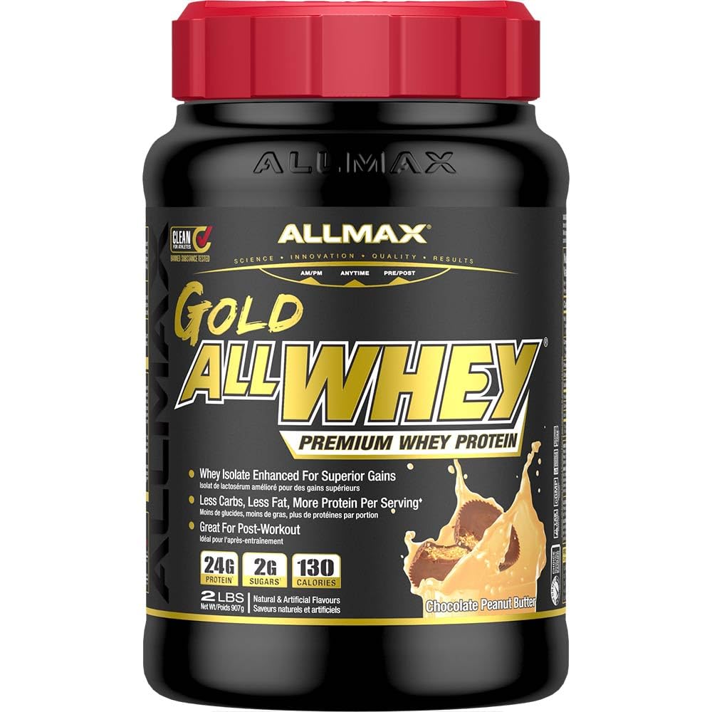 ALLMAX Nutrition Gold ALLWHEY, Chocolate Peanut Butter - 2 lb - 24 Gramm Protein Per Scoop - Glutenfrei, Low Carb & Low Sugar - ca. 30 Portionen