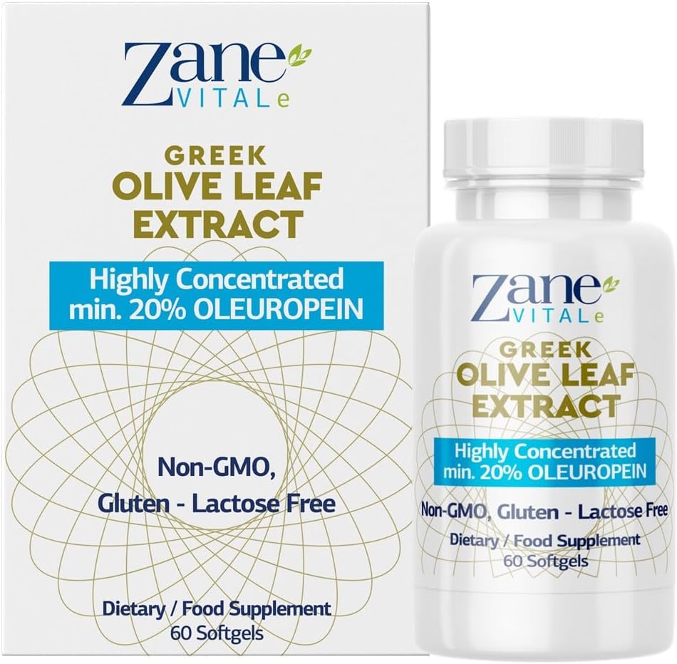 Zane Griechischer Olivenblatt Extrakt - min. 20% Oleuropein - Bietet Immun- und Gesunde Blutdruckunterstützung, fördert Herz-Kreislauf-System Gesundheit - 60 Kapseln Non-GMO, Gluten - Lactose – Paraben kostenlos