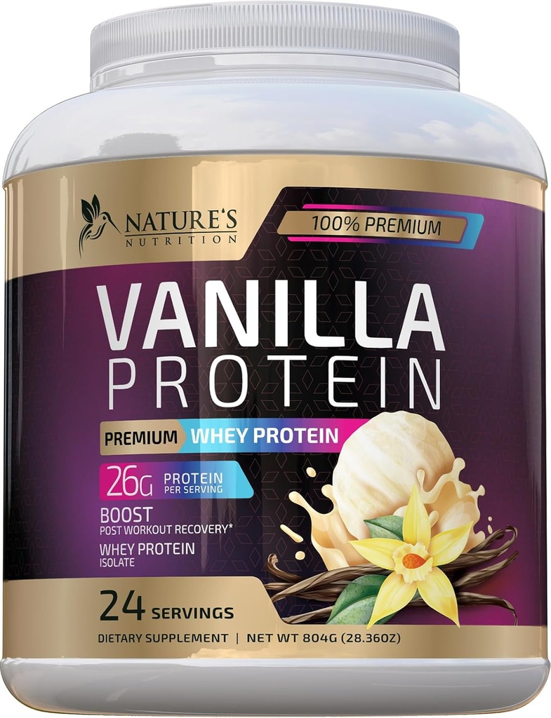 Whey Protein Powder 26g - Whey Isolate Protein für Muskelwachstumsunterstützung, Vanille Ice Cream - Premium Whey Pulver für schnelles Absorbieren und einfaches Digesting für Männer und Frauen, Glutenfrei - 24 Portionen