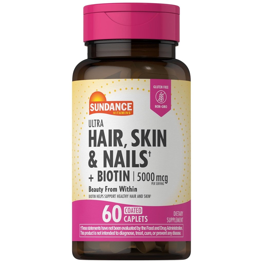 Duftendes Haar, Haut und Nägel Vitamine | 5000mcg | 60 beschichtete Caplets | mit Biotin und Collagen | Non-GMO & Gluten Kostenlose Ergänzung