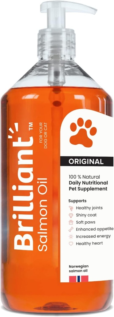Brillianter Lachsöl für Hunde, Katzen & Welpen | Omega 3 Fischöl Liquid Supplement mit DHA, EPA Fatty Acids | Unterstützt Haut und Mantel, Immunsystem & Joint Function | Hofseth BioCare (34oz)