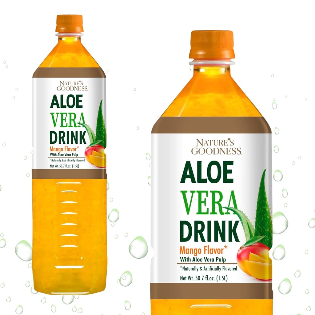 Nature's Goodness Aloe Vera Drink mit Pulp Mango Flavor - 50.7 Fl Oz (1.5 L) - Refreshing Beverage with Real Aloe Vera Juice