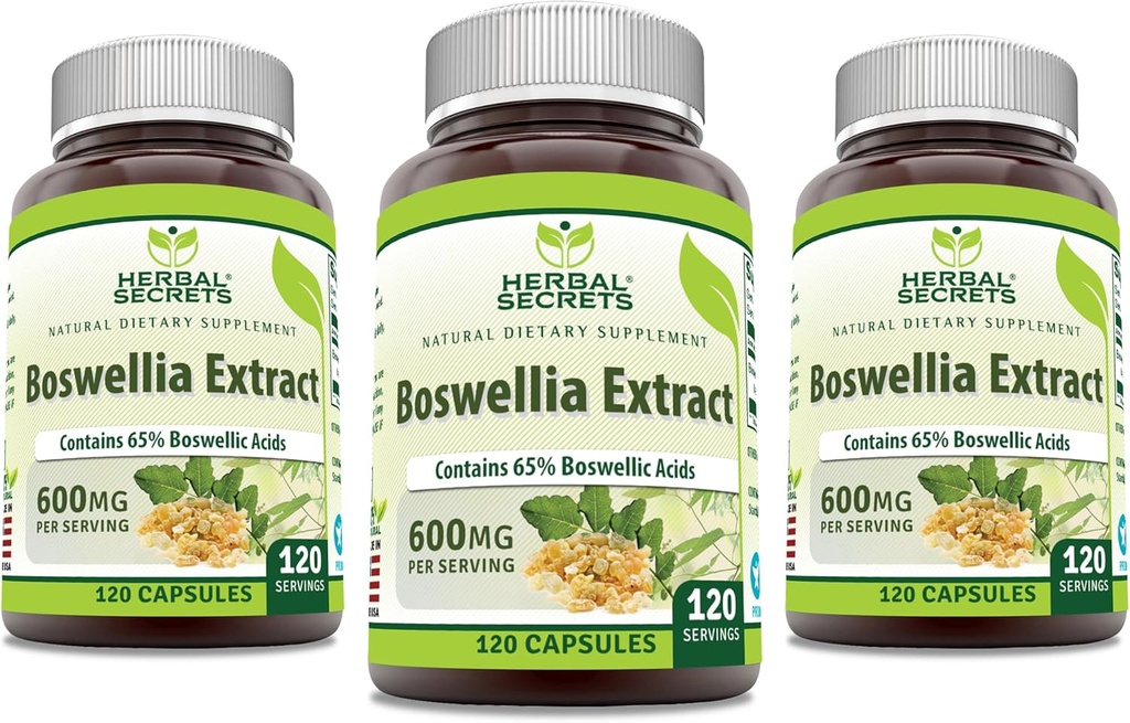 Herbal Secrets Boswellia Serrata Extrakt (65% Boswellic Acids) 600 mg Kapseln Ergänzung | Non-GMO | Glutenfrei (120 | 3 Pack)