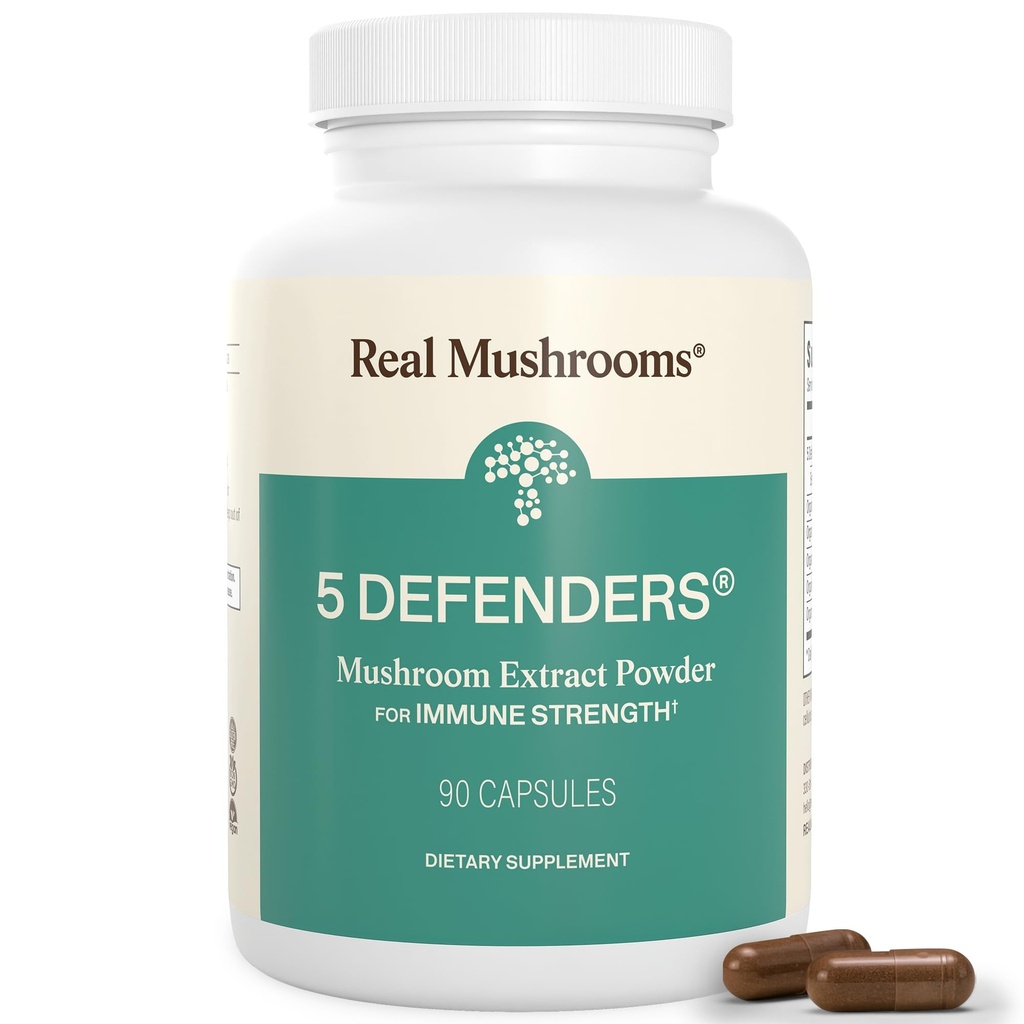 Reale Pilze 5 Verteidiger - Adaptogenic Pilze Komplex mit Chaga, Reishi, Türkei Tail, Maitake & Shiitake für Wellness-Unterstützung - Pilz Beta Glucan Kapseln - 90 Zähler