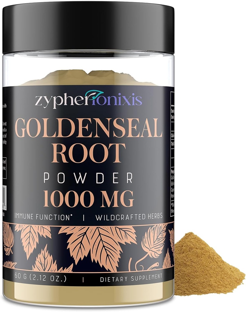 Goldenseal Wurzel-Pulver Bio 1000 mg - Goldenseal Pulver-Ergänzung für Immun & Gut, reine und natürliche Kräuter Goldenseal-Ergänzung, Glutenfrei - 60 Servierungen(1 Flasche)
