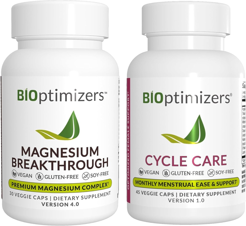 BiOptimizers Magnesium Breakthrough 4.0, (30 Kapseln) & Cycle Care, (45 Kapseln) - Natural Sleep, Brain und Menstrual Relief Support Supplement Bundle