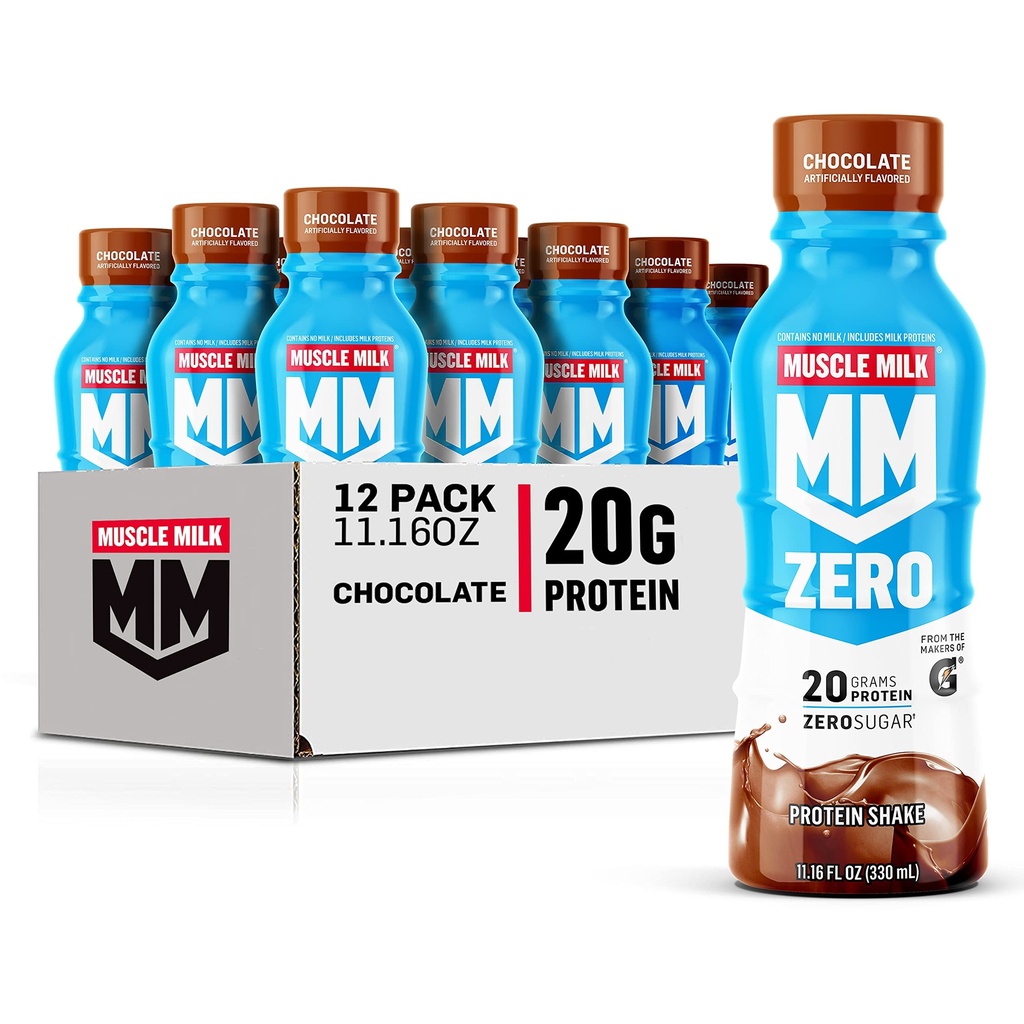 Muscle Milk Zero Protein Shake, Chocolate,20g Protein, Zero Sugar, 100 Kalorien, Calcium, Vitamine A, C & D, 4g Fiber, Energizing Snack, Workout Recovery, Packaging May Vary,11.16 Fl Oz (Pack von 12)