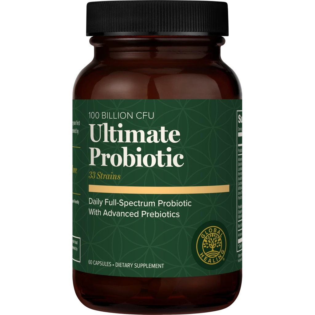 Global Healing Ultimate Probiotic Blend Supplement mit Präbiotika und Probiotika für Verdauungsmedizin, Verdauungstrakt, & Immunsystem, Gut Health für Männer & Frauen, 100 Billion CFU (60 Kapseln)