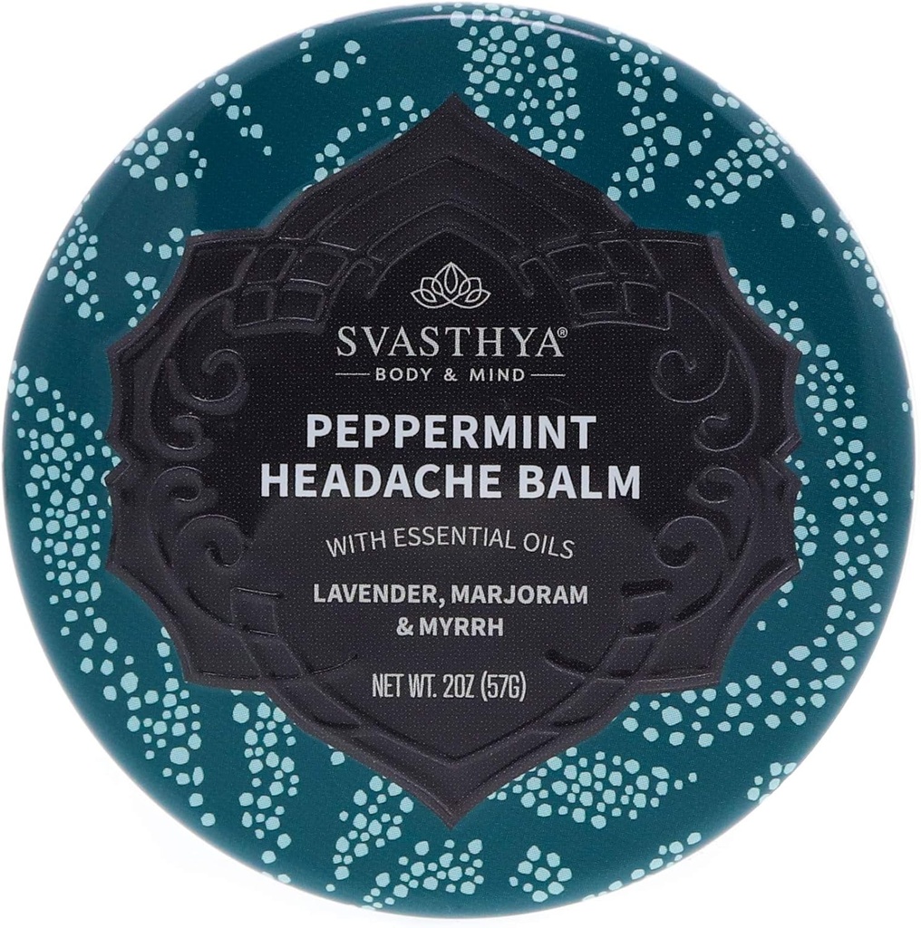 Svasthya Body & Mind Peppermint Kopfschmerzen Balm von Svasthya - Instant & Last Sinus, Migraine & Stress Kopfschmerzen Relief, hat Pfefferminz, Lavender, Marjoram, Myrrh - 100% natürlich, Made in the USA, 2 oz