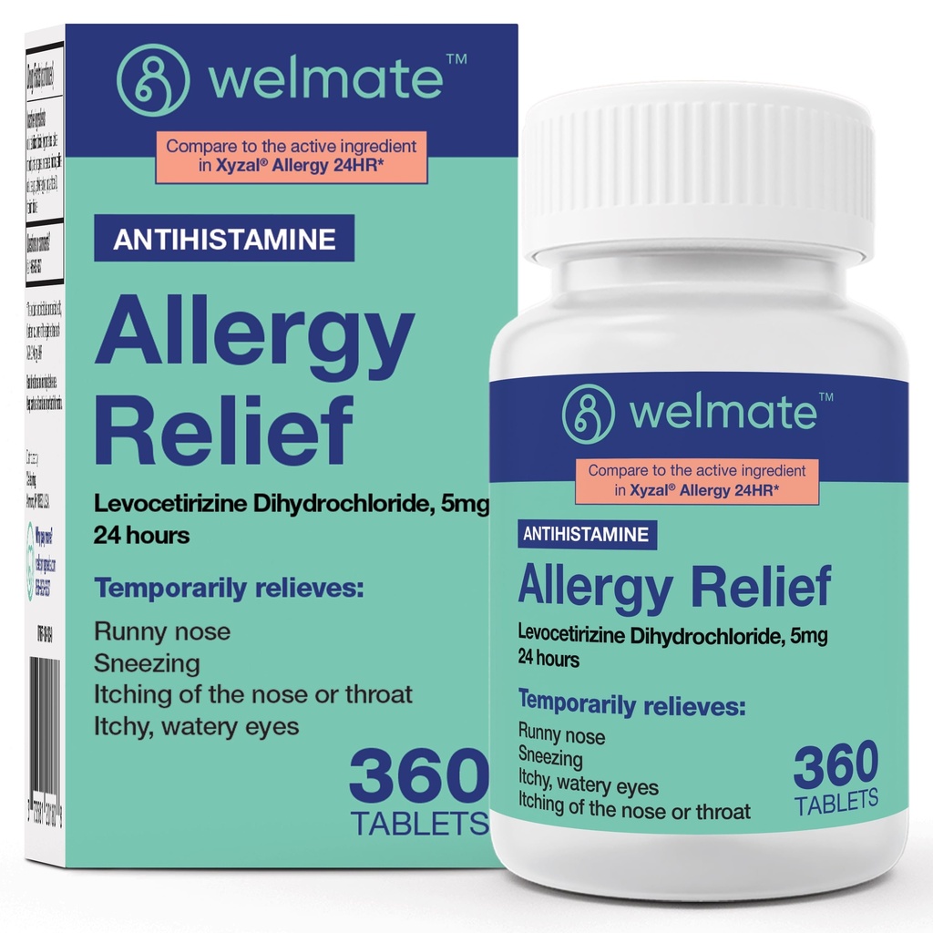 WELMATE - Levocetirizin Dihydrochlorid 5mg (360 ct) - Non Drowsy Allergy Medicine - 24 Stunden - Antihistamin - Generische Allergy Pillen - Over-The-Counter Medication