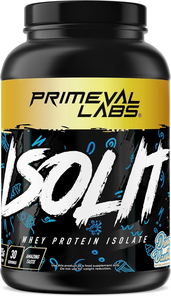 Primeval Labs ISOLIT - Whey Protein Powder, 100% Whey Isolate, 25g Protein, BCAAs, Fast Absorbing, Easy Digesting (Diner Vanilla, 2lb)
