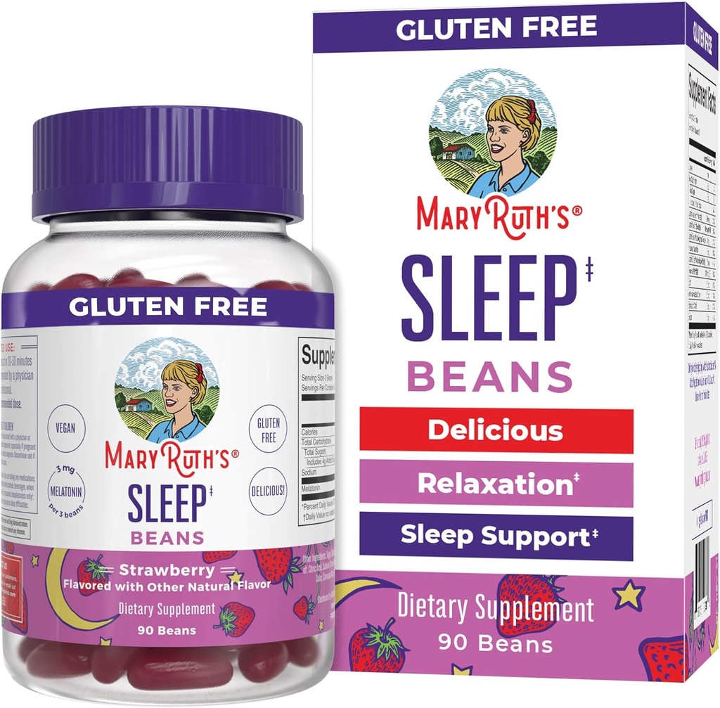 MaryRuth Organics Melatonin Vita-Beans für Erwachsene | Relaxation & Schlafunterstützung für Alter 14 | Vegan | Non-GMO | Glutenfrei | 90 Count