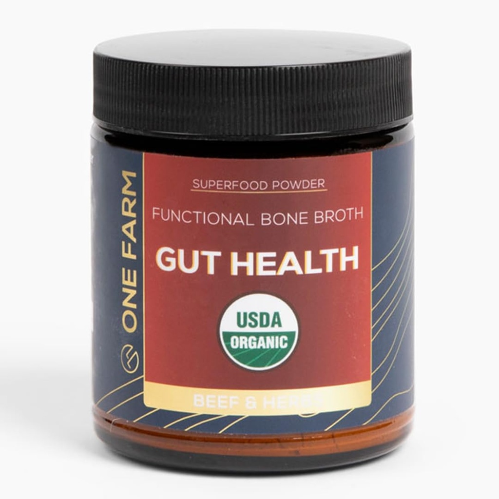 One Farm Superfood Powder Gut Health, Organic Gut Beruhigende Mischung und präbiotische Mischung, Non-GMO, Präbiotika mit Knochen Broth, Tail Mushroom, Slippery Elm und Marshmallow Root für GI Health