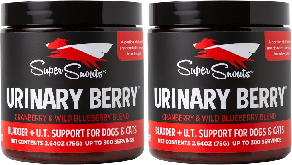 Super Snouts Urinary Berry Urinary Tract Ergänzungen für Hunde & Katzen, Made in USA, US & Canadian Blueberry & Cranberry Powder, UTI, Kidney Health Support, Bladder Unterstützung für Hunde (2.63 oz, Pack of 2)