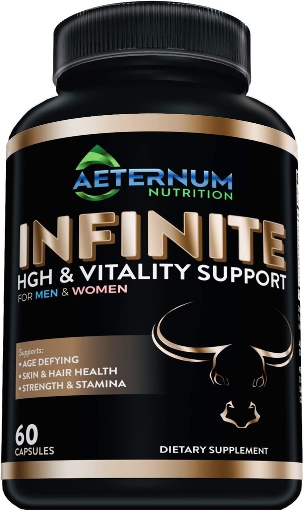 Infinite - HGH - Testosteron - Vitality Supplement-Inklusive Argnin-Glutamin, und mehr! Unterstützt Stärke, Stamina, Haut und Haargesundheit, Muskelwachstum. für Männer und Frauen 60 Kapseln pro Flasche.
