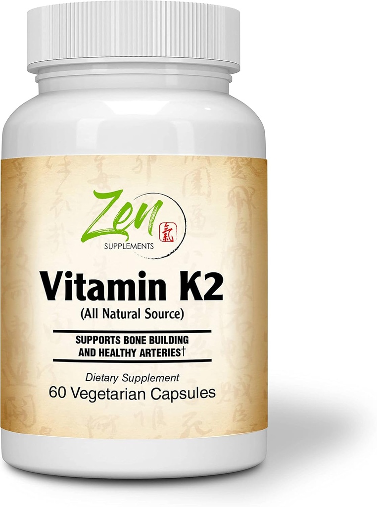 Zen Supplements - Vitamin K2 45Mcg MenaquinGold® Natürliches Vitamin MK-7 - Bietet Herz-Kreislauf-Unterstützung & Knochen Gesundheitsunterstützung 60-Vegcaps