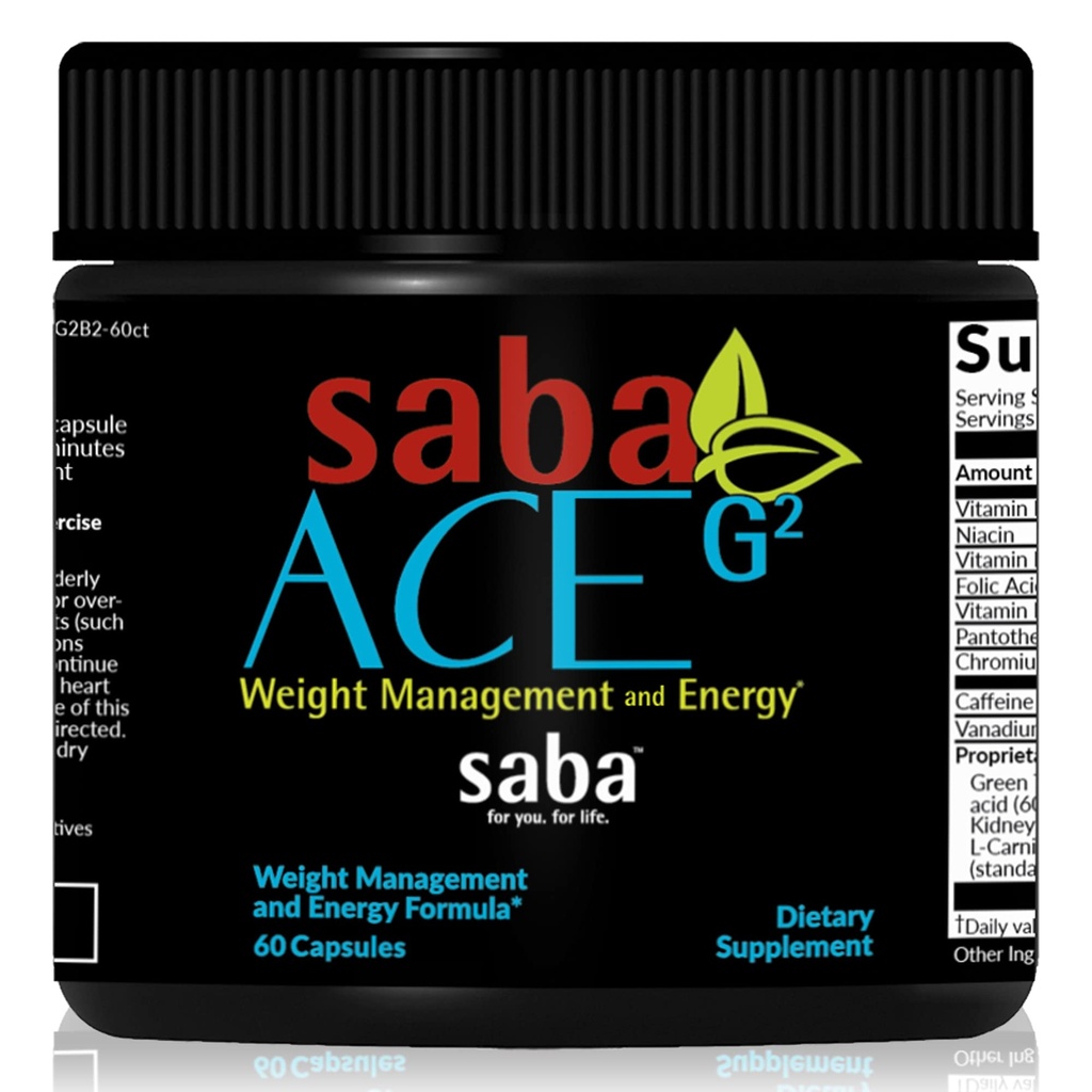 Saba ACE G2 - Thermogenic Fat Burner. Weight Loss Supplement, Appetite Suppressant, & Energy Booster - Green Tea Extract,Capsimax, Garcania, Carnosyn & More - 60 Kapseln