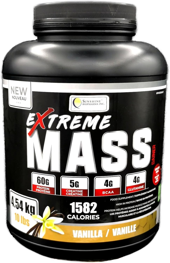 Extreme Maß Gewicht Gainer Muscle Builder, 10 lb (4.54 kg) mit weniger Zucker für Intensiv-Workout-Training Aus hochkalorie Fortified whey Protein (Vanilla)