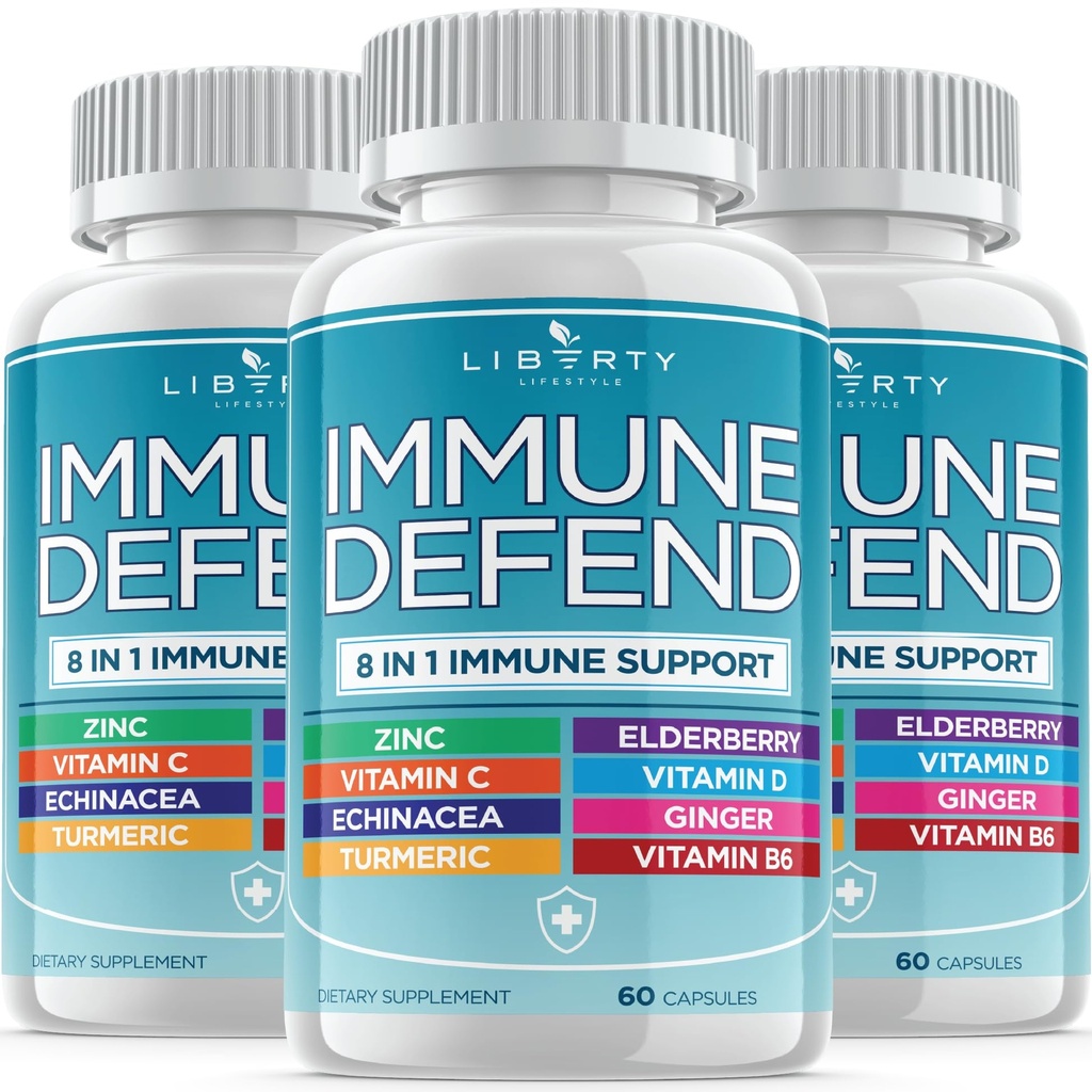 8 in 1 Immunabwehrunterstützung, Immunität Vitamine Ergänzung Booster mit Zink 50mg, Vitamin C Elderberry VIT D3 5000 IU, Kurkumin & Ginger, Echinacea - Allergie Relief für Kinder Erwachsene