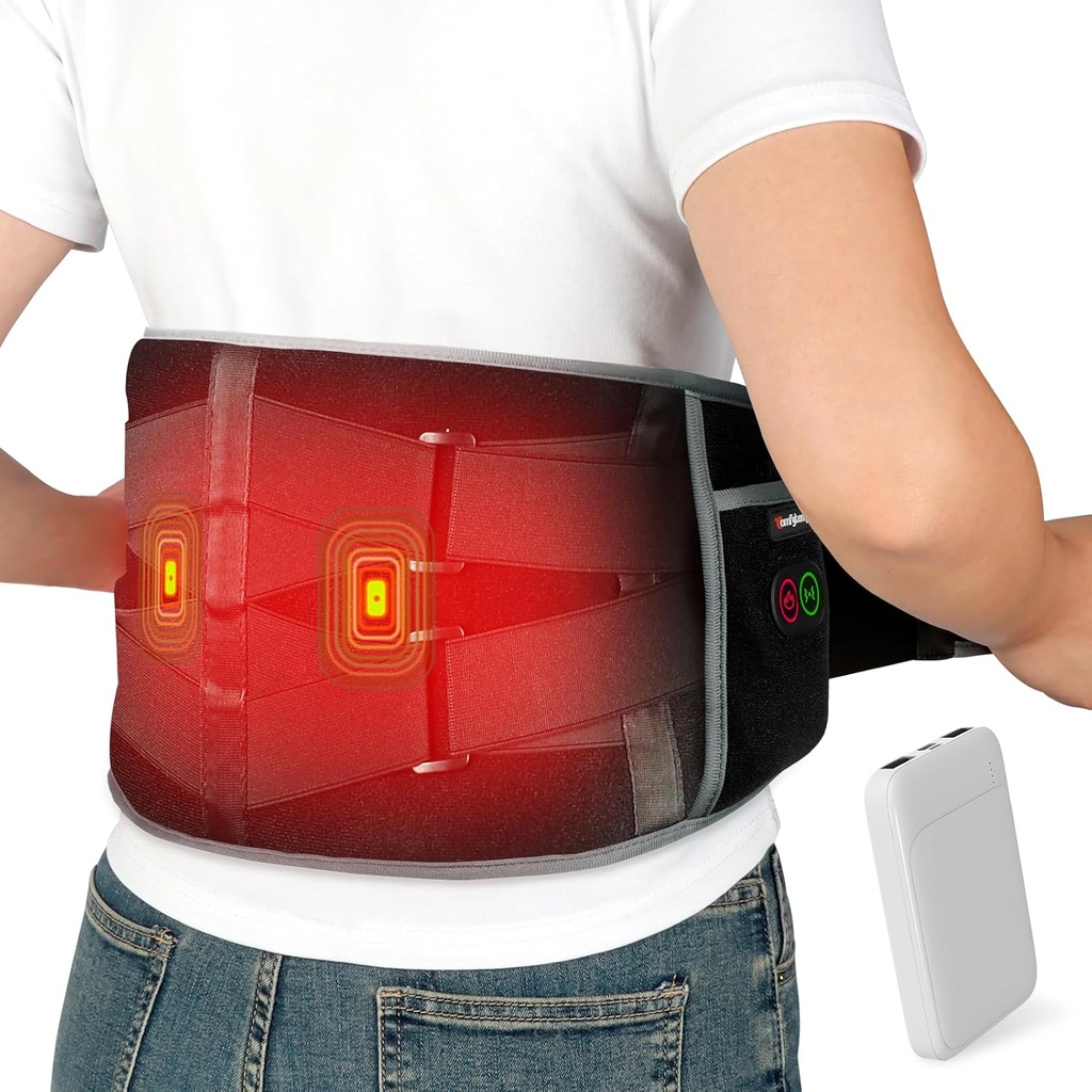 Comfytemp Akku Heizkissen mit Massager für Rückenschmerzen Relief, Portable Lower Back Massager FSA Eligible HSA wiederaufladbar, Geburtstagsgeschenke für Damen Mom Dad Senioren Weihnachten 3 Heat 30 Auto-Off