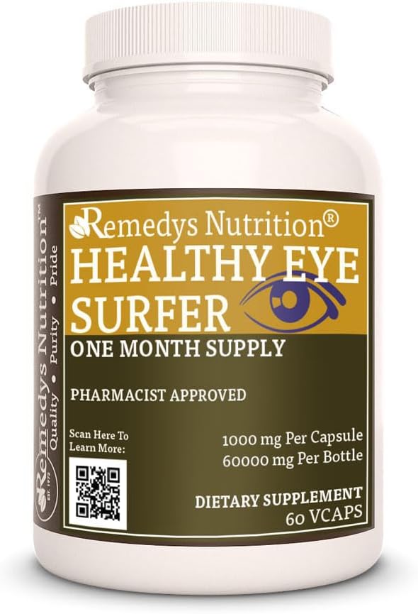 Remedy Ernährung Gesunde Augen Surfer | 1.000 mg, 60 Vegan Kapseln pflanzliche Nahrungsergänzung | Zwei Monate Versorgung