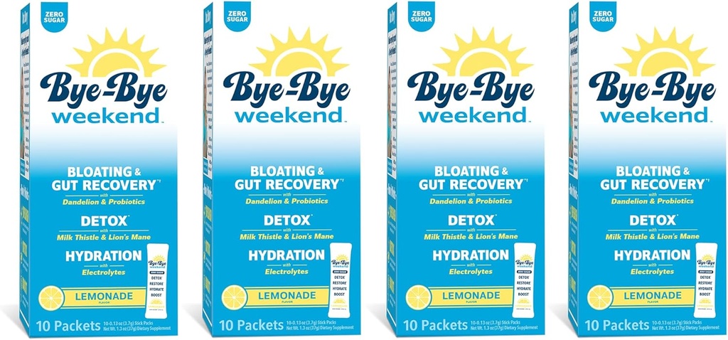 Detox Drink Mix w/Electrolytes - für Bloating, Recovery, Fatigue, Brain Fog - Probiotics, Lion’s Mane, Milk Thistle - Zero Sugar Lemonade - 40 Pack