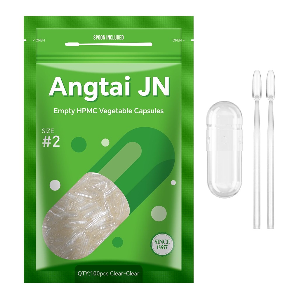 Vegan Empty Pill Capsules Size 2 Plant Based Clear (100 Count) Gluten Free, Non-GMO, Halal Certified Caps Filling Kit with 2 Spoons for Vegetarian DIY Your Own Supplements