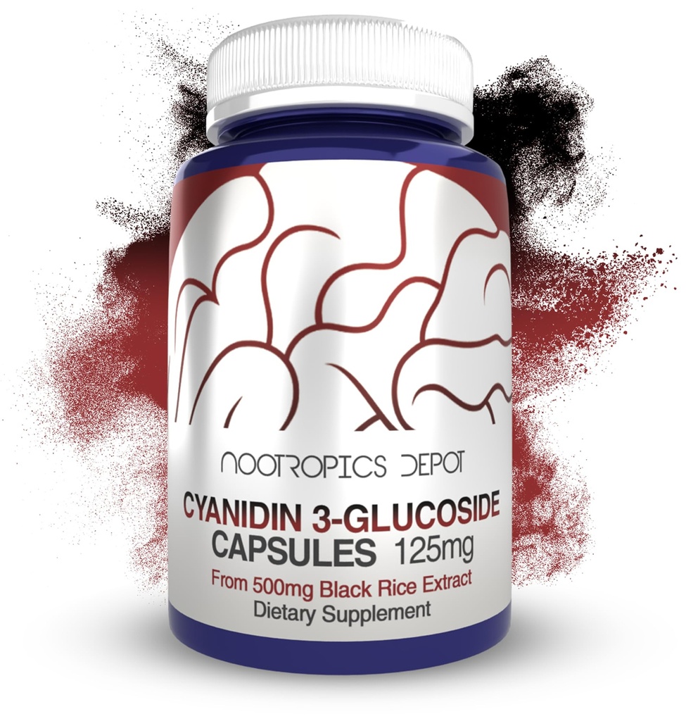 Nootropics Depot Cyanidin 3-Glucoside Capsules | 125mg | 180 Count | Black Rice Extract | C3G | Oryza Sativa | Metabolic, Vision, & Cognitive Support