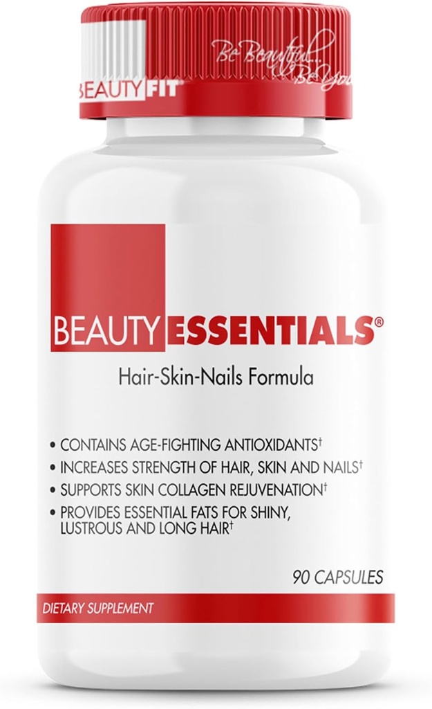 Schönheit Fit BeautyEssentials Hair-Skin-Nails Formel Kapseln - geformt mit Vitaminen und Antioxidantien - erhöht Stärke von Haar, Haut, Nägel - Bietet Biotin, Zink, Hyaluronsäure - 90 Zähler