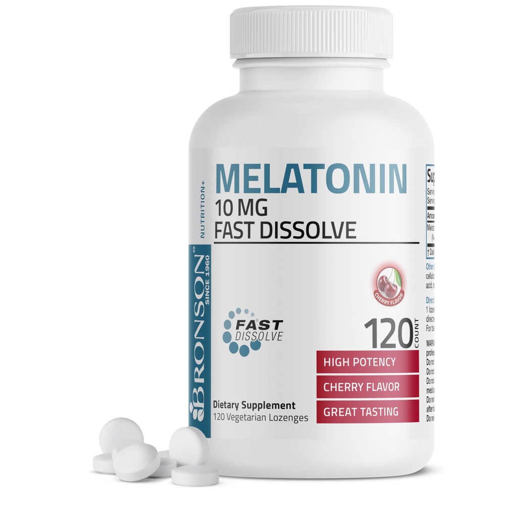 Bronson Melatonin 10mg Fast Dissolve Cherry Flavored Tablets Vegetarische Chewable Lozenges, 120 Count
