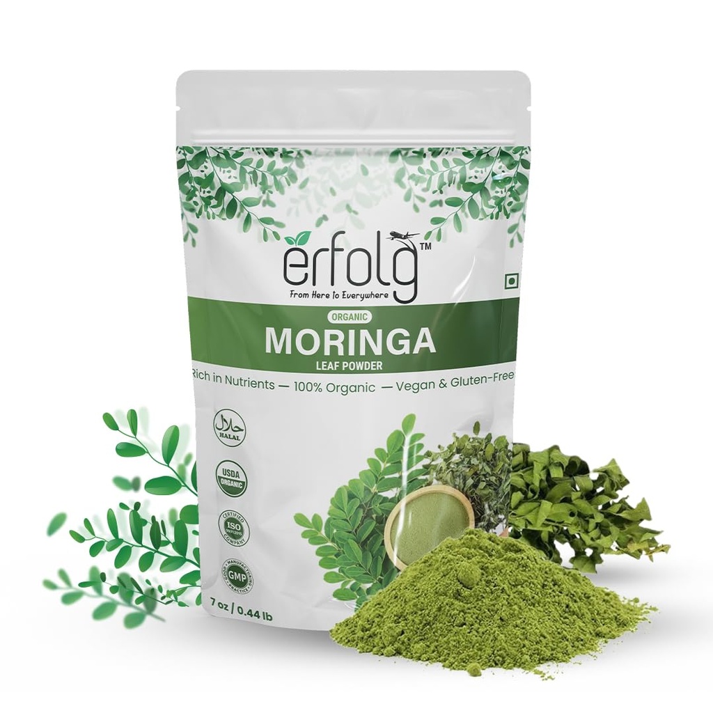 Erfolg 100% Bio Moringa Oleifera Blatt Pulver | 7 oz - 0.44lb | Reich an Nährstoffen, Vegan & Gluten-frei, reich an Antioxidantien & Immun Vitamin | Moringa Getränk | Moringa Tee