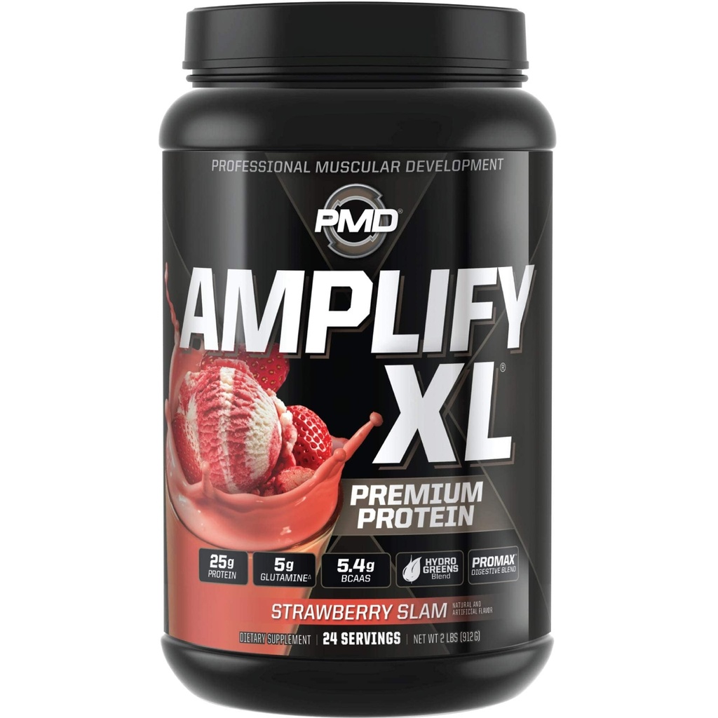 PMD Sports Amplify XL Premium Whey Protein Supplement Hydro Greens Blend - Glutamin und Whey Protein Matrix mit Superfood für Muskel, Stärke und Erholung - Erdbeer-Slam (24 Servierungen)