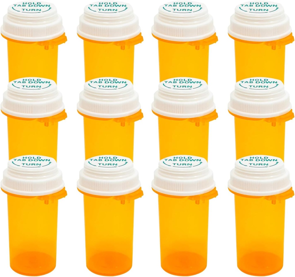 Verschreibung Reversible Thumb Tab Vials,Pill Bottles mit Child Resistant Cap,Empty Medicine Bottles mit Caps,Medicine Container for Personal Medication & Pharmacy.(16dram,12pcs)
