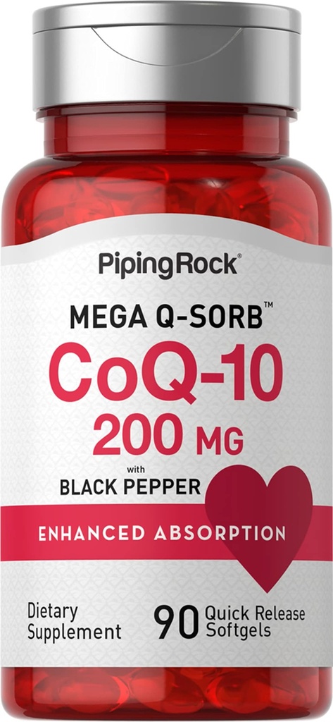 Piping Rock CoQ10 200mg Softgels | 90 Count | Beilage für Frauen und Männer | mit schwarzem Pfeffer Extrakt | Non-GMO, Glutenfrei