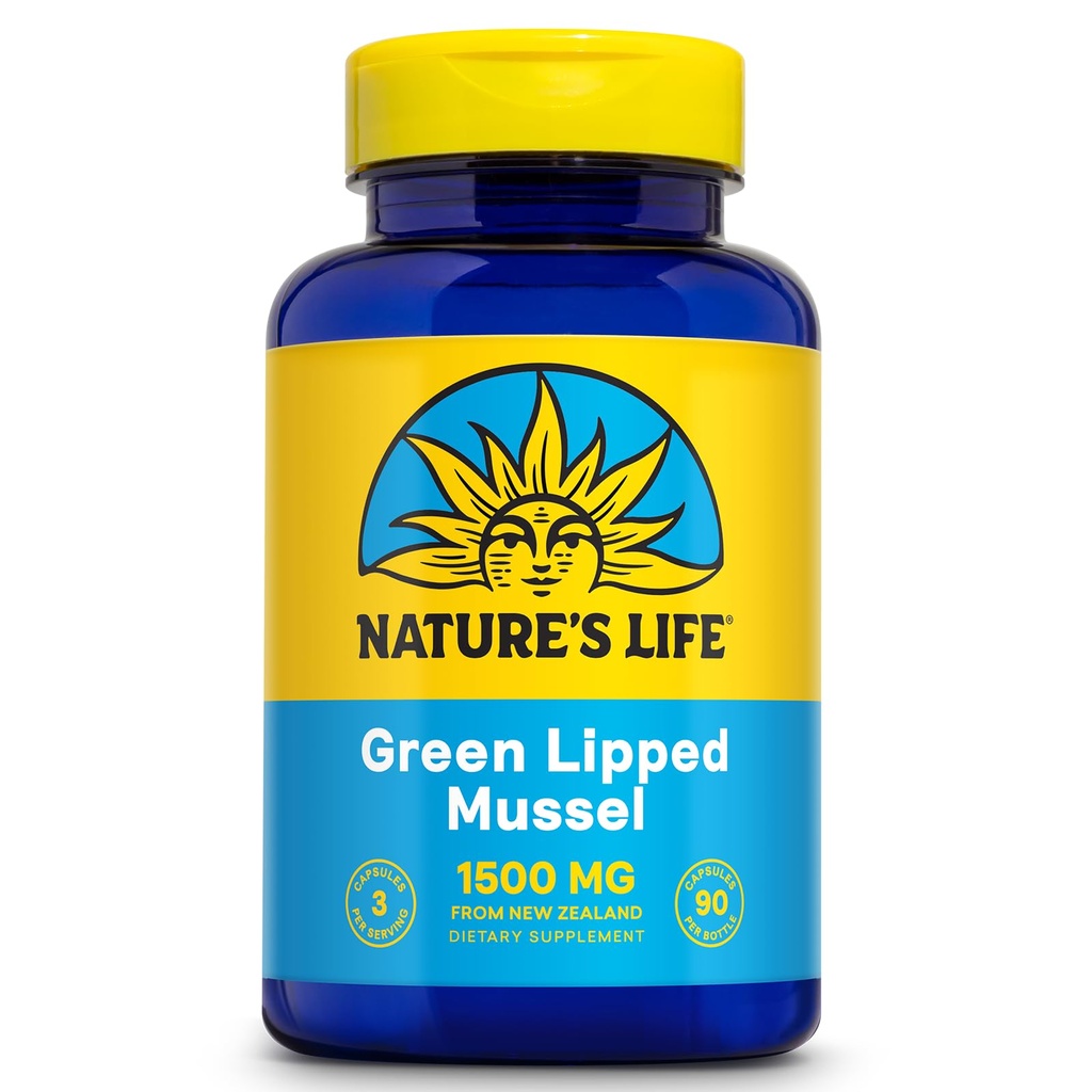 Nature's Life Green Lipped Mussel 1500 mg - New Zealand Green Lipped Mussel Supplement mit natürlich Occurring Omega 3 Fettsäuren - 60-Tage Garantie, Lab Verified - 30 Servierungen, 90 Kapseln