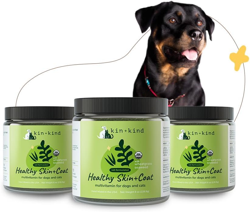kin+kind Bio Multivitamin für Hunde & Katzen - Pet Supplement für Gesunde Haut und Mantel - Sicher, Natürliche Formel mit Wheatgrass, Kelp, Seaweed und Coconut - Made in USA - Bundle (3 x 8 oz)