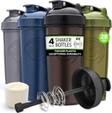 GOMOYO [4-Pack] 28-Ounce Shaker Bottle | Bulk Protein Shaker Bottle mit Action-Rod Wire Mixer | Shaker Cups Sets sind BPA Free und Spülmaschine Safe | Moss, Gray, Navy, & Schwarz