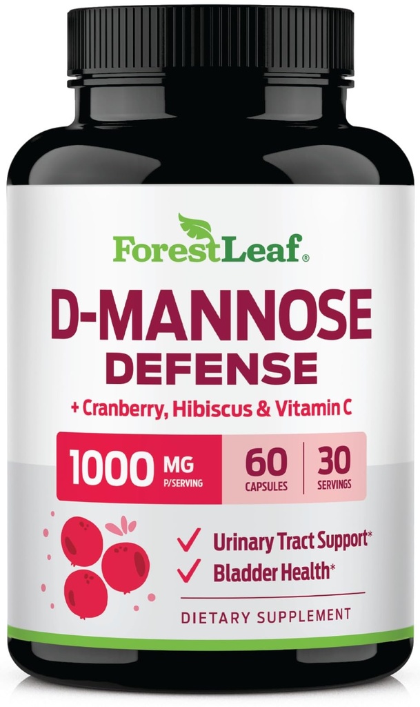 ForestLeaf D Mannose 1000mg Kapseln - D-Mannose mit Cranberry, Hibiscus & VIT C, Urinary Tract Health for Women and Men, Organic DMannose Pills for UTI, Urinary Health & Bladder Support 60 Kapseln