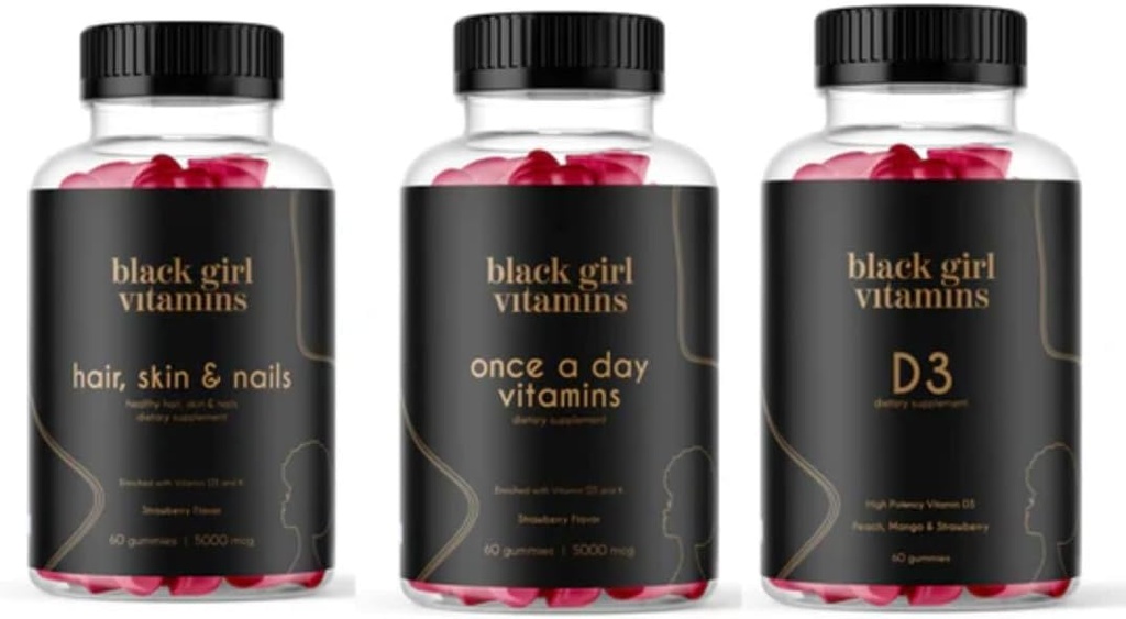 Black Girl Vitamins Look Good Feel Good Bundle – Hair Skin & Nails, Vitamin D3 2000IU & Einmal täglich Multivitamin - Frauen Supplement Bundle – Energie, Immunität & Beauty Support