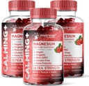 Magnesium Glycinate Gummis, 1000 mg - Magnesium-Ergänzung zur Unterstützung Erholung, Herzgesundheit - Kaugummi Magnesio-Gummi für Erwachsene, Glicinato De Magnesio - Erdbeer-Flamvor - Packung mit 3