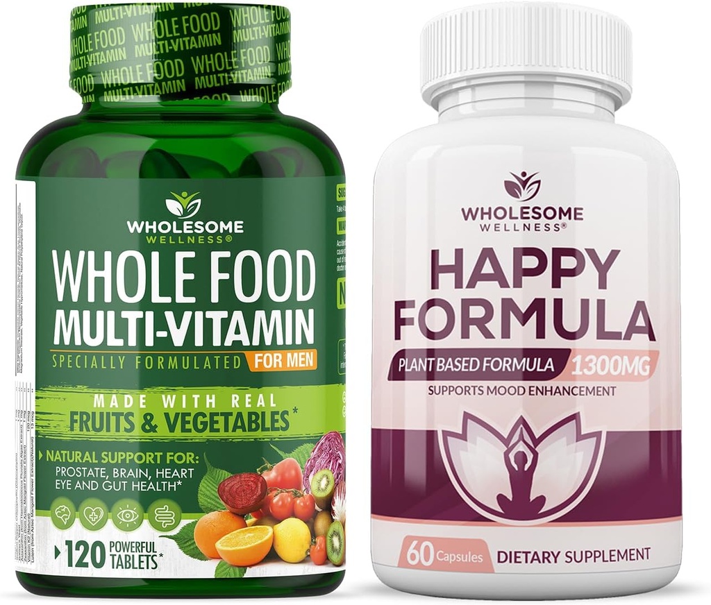 Ganzes Wellness Ganzes Essen Multivitamin für Männer - Natürliche Multi Vitamine, Mineralien, Bio-Extrakte Happy Formula Natural Relief Supplement Bundle