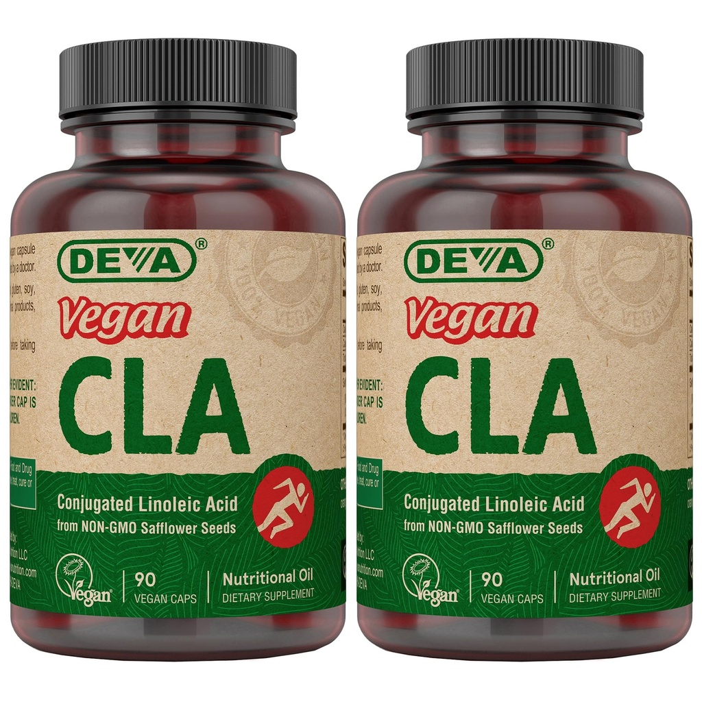 DEVA Vegan Vitamine Konjugierte Linolsäure (CLA), aus Non-GMO Safflower Oil, 90 Kapseln, 1-Pack