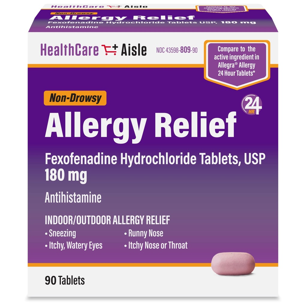HealthCareAisle Allergy Relief - Fexofenadine Hydrochlorid Tabletten USP, 180 mg, 90 Tabletten, Allergy Medication, Non-Drowsy 24-Stunden-Relief
