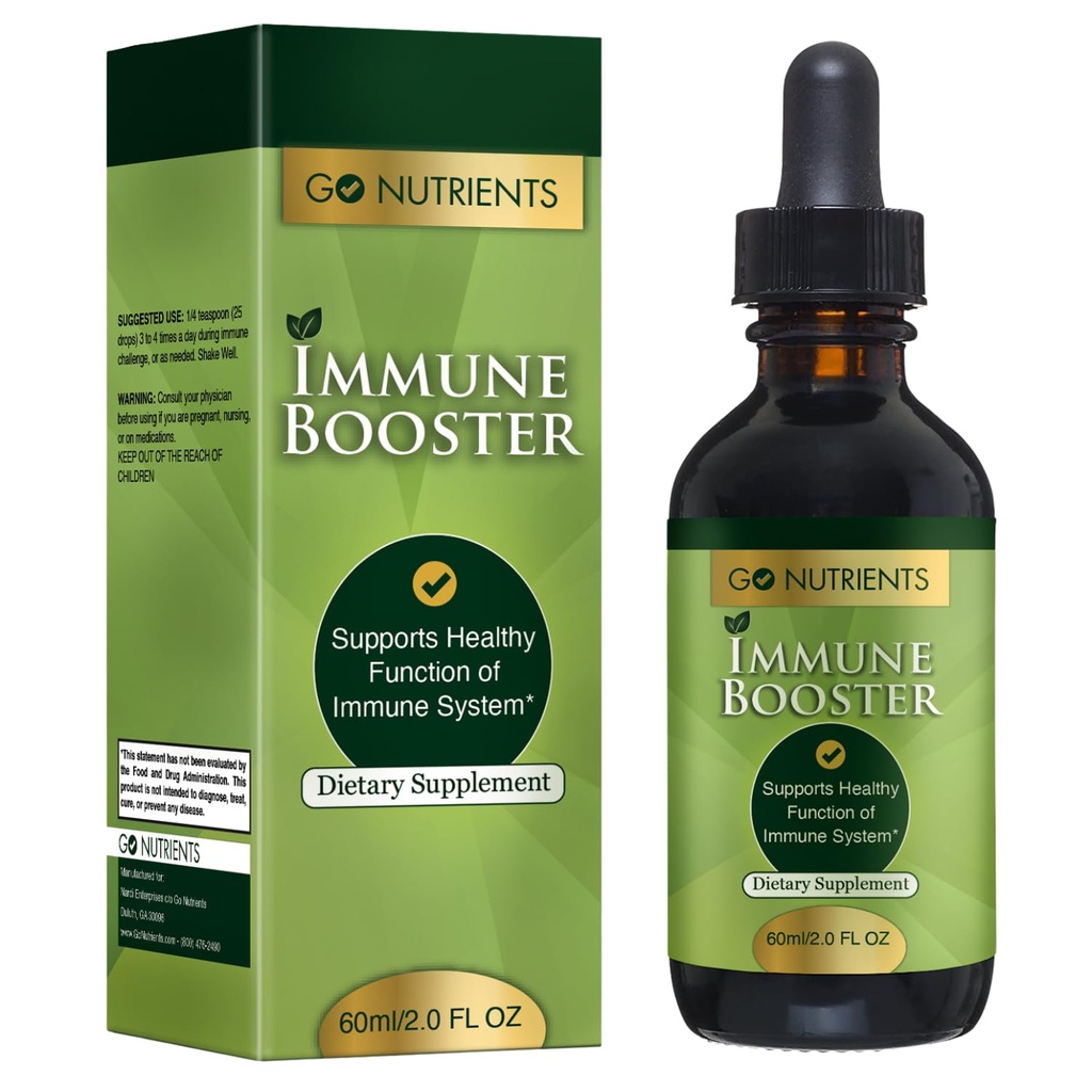 Go Nährstoffe Immun-Booster – flüssige Kräuter-Unterstützung mit Echinacea, Goldenseal & Usnea - 7 in 1 Stärkung der Verteidigung für Erwachsene & Kinder | 2 Unzen Tinktur (48 Servietten) für natürliche Verteidigung & Wellness